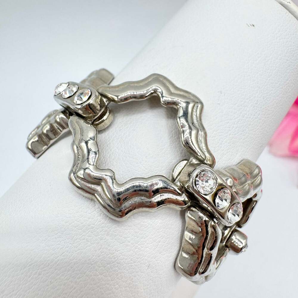 Lia Sophia Arbor Crystal Silver Tone Moroccan Link Bracelet Retired Signed 7”